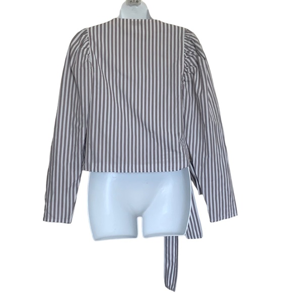 & Other Stories Stripe Puffed Sleeve Wrap Top Sz 2 - Picture 3 of 8